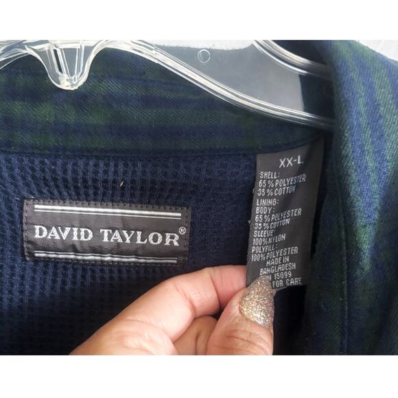 David Taylor Blue/Green Plaid Thermal Button-Down Coat Mens Size XXL - Picture 2 of 6